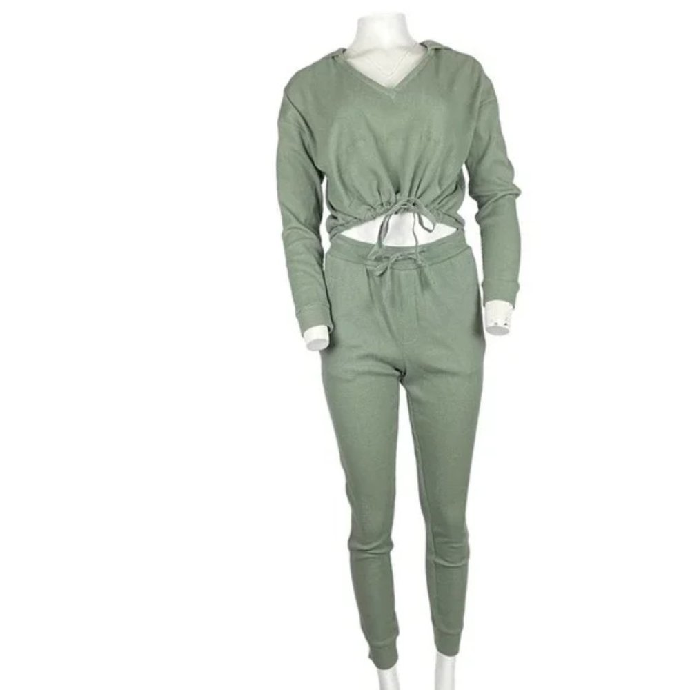 Fashion Nova Olive Waffle Knit Hoodie Jogger Set Small - Picture 2 of 10